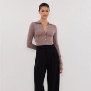 NWT DIISH JANE TAUPE MERINO POLO KNIT TOP - L / TAUPE